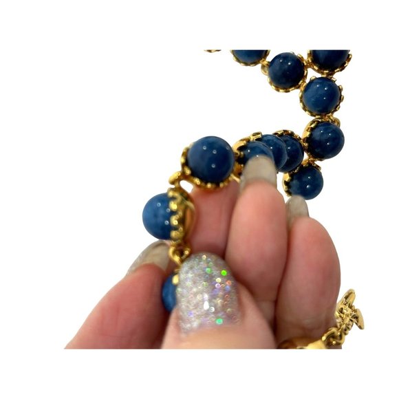 Ann Taylor Lapis Lazuli Statement Necklace 21” Round Beads Gold Tone Vtg Adjust - Picture 16 of 17